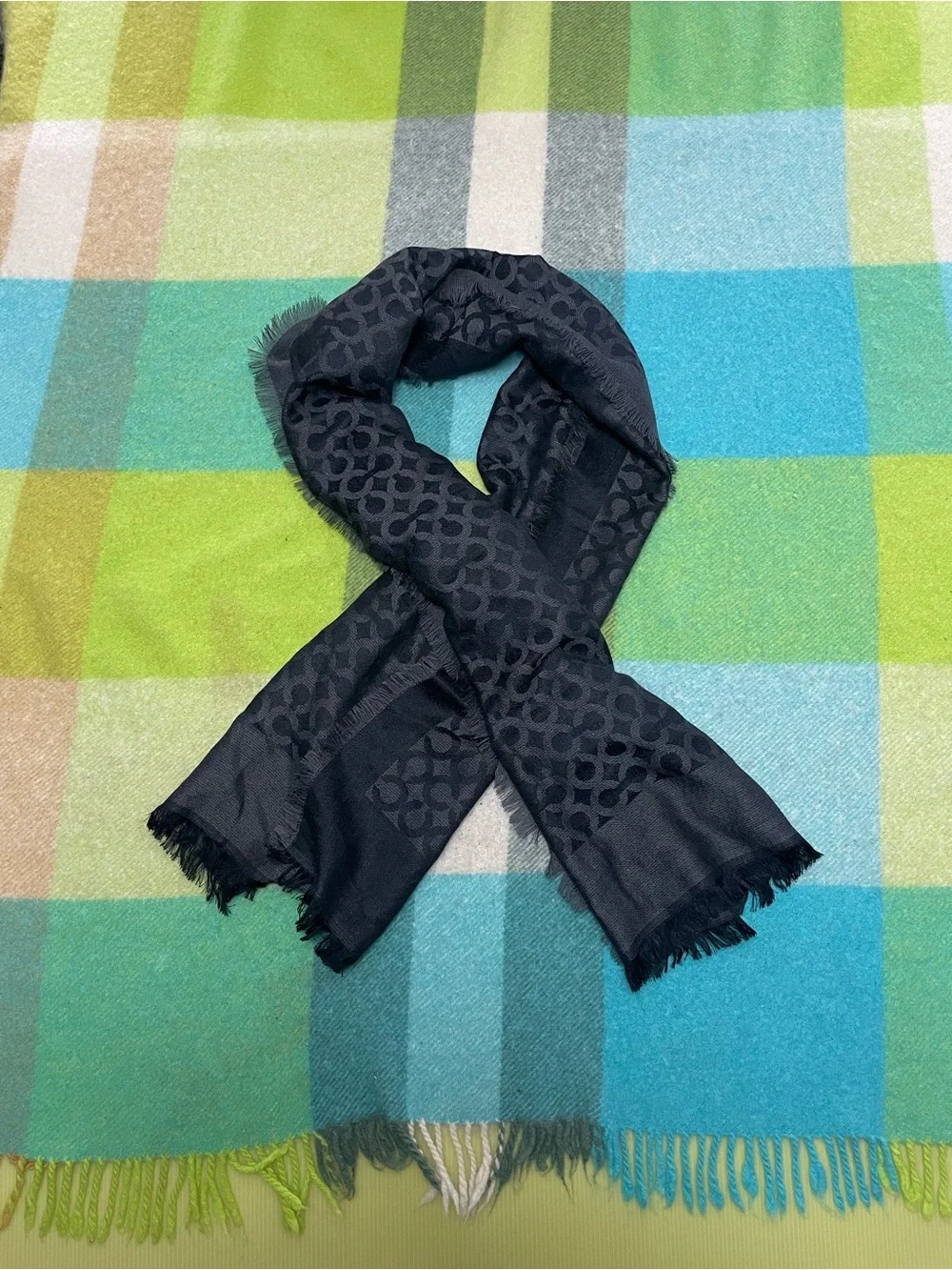 Coach silk black scarf with fringe #luxury #scarf